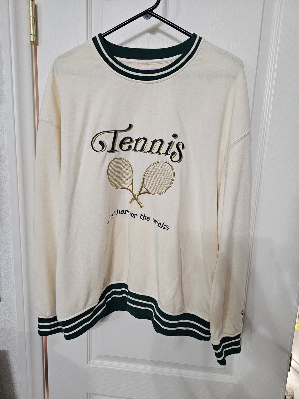 Simply Southern Cream Tennis Pullover with Green Trim SzXL
